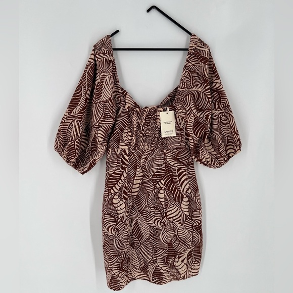 MNG Mango Palm Print Eyelet Balloon Sleeve Mini Dress - Picture 6 of 6